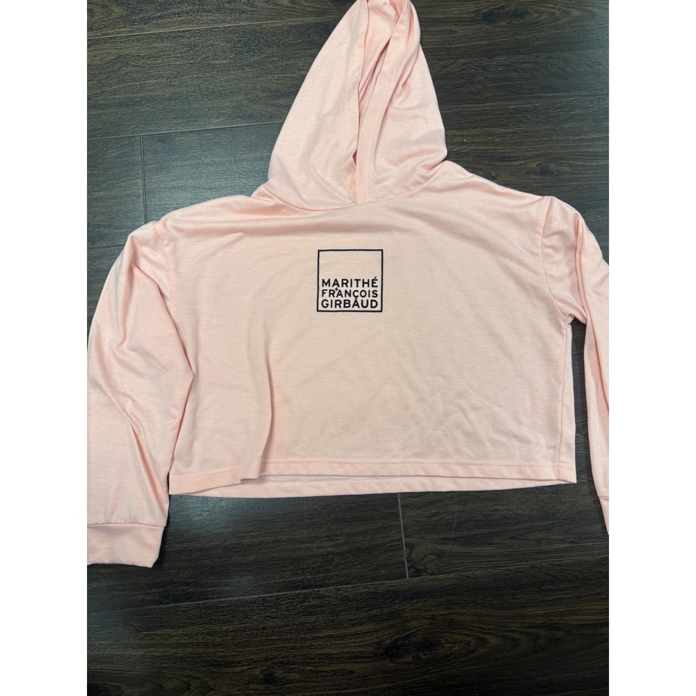 Marithé François Girbaud Pink Cropped Hoodie Women's Small Logo Pullover